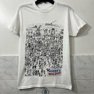 Where's Waldo Beach Graphic T-Shirt Cartoon Illustration Streetwear 80s Small